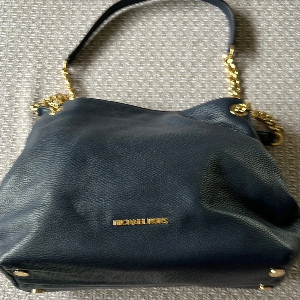 Michael Kors Navy Blue Satchel Bag with Gold Accents - Picture 1 of 5
